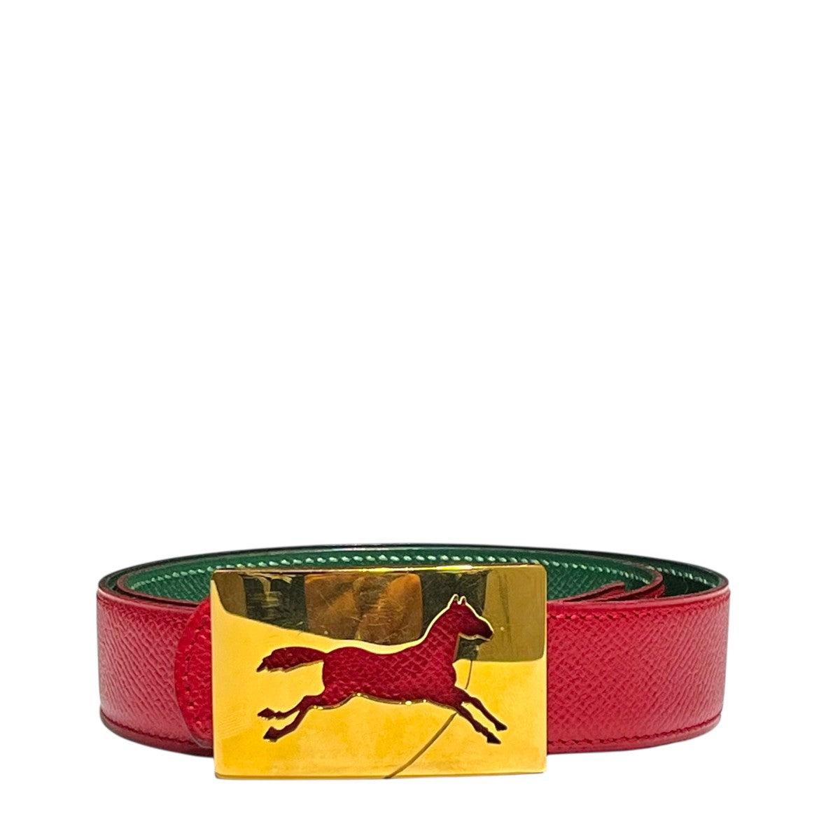 HERMES(エルメス) V刻印レザーベルト レッド×グリーン サイズ 72