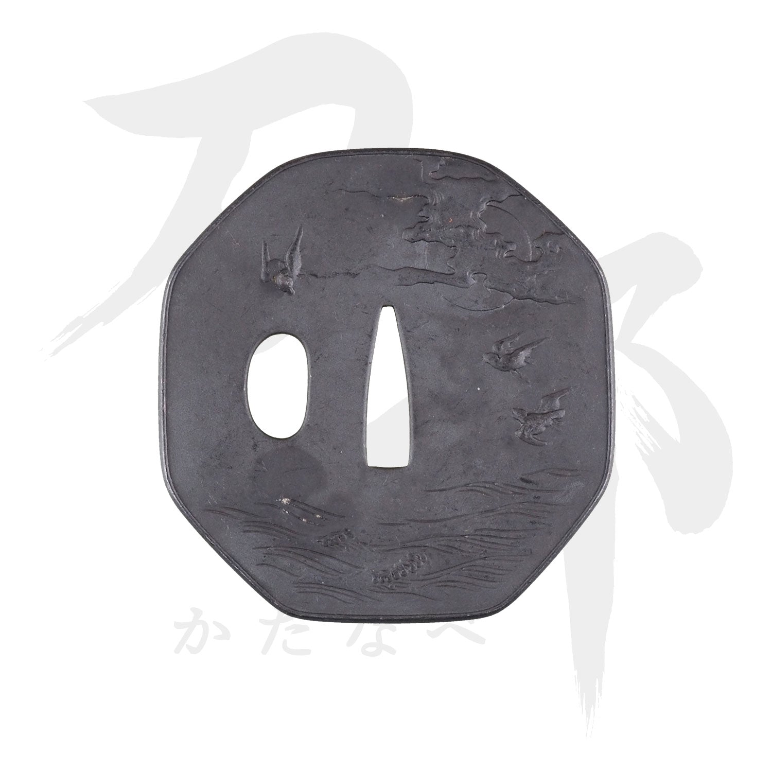 12角形鉄鍔 透かし彫り 縦76mm横73m厚さ7mm 時代物 刀装具 12角形鉄鍔