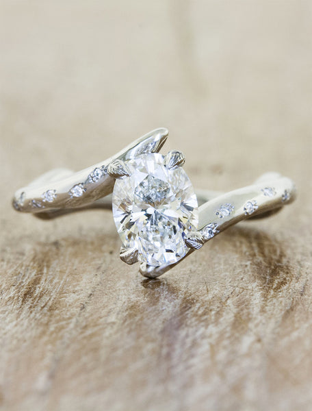Lorax: Unique Wave Asymmetrical Band, Oval Diamond Ring | Ken