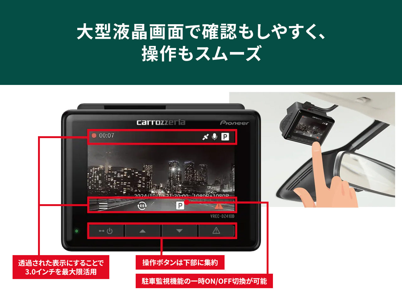前後2カメラ フルHD高画質 夜間に強い ドライブレコーダーユニット