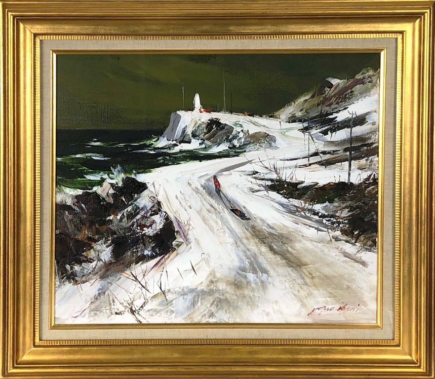 葛西四雄【雪の屋根】 油彩 4号 葛西四雄 印象派 油彩画 雪景 葛西四雄
