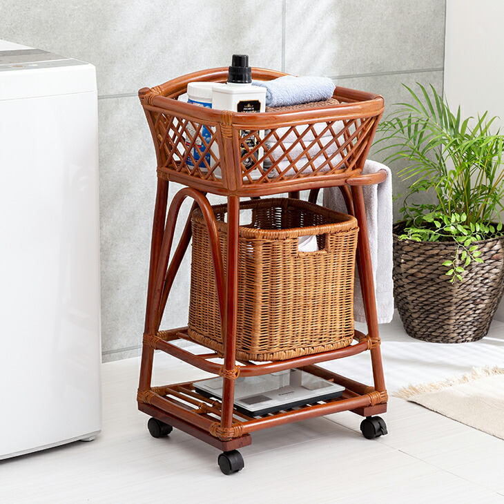 楽天市場】脱衣かご 2段 ラタン製 ランドリーバスケット 籐家具 幅56cm