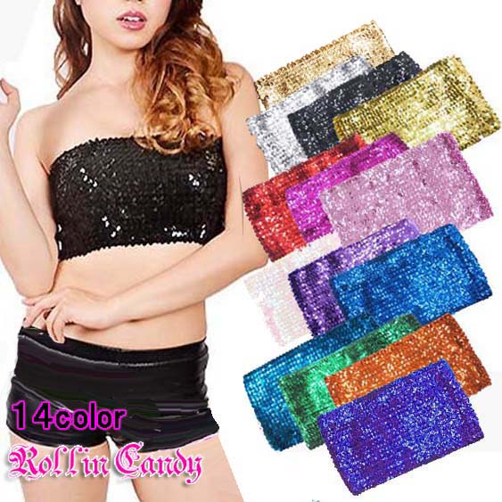 楽天市場】スパンコール チューブトップ ベアトップ ショート丈