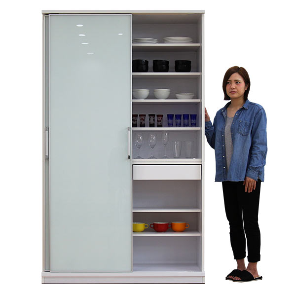 楽天市場】食器棚 引き戸 大川家具 120cm スライド扉式食器棚 大容量