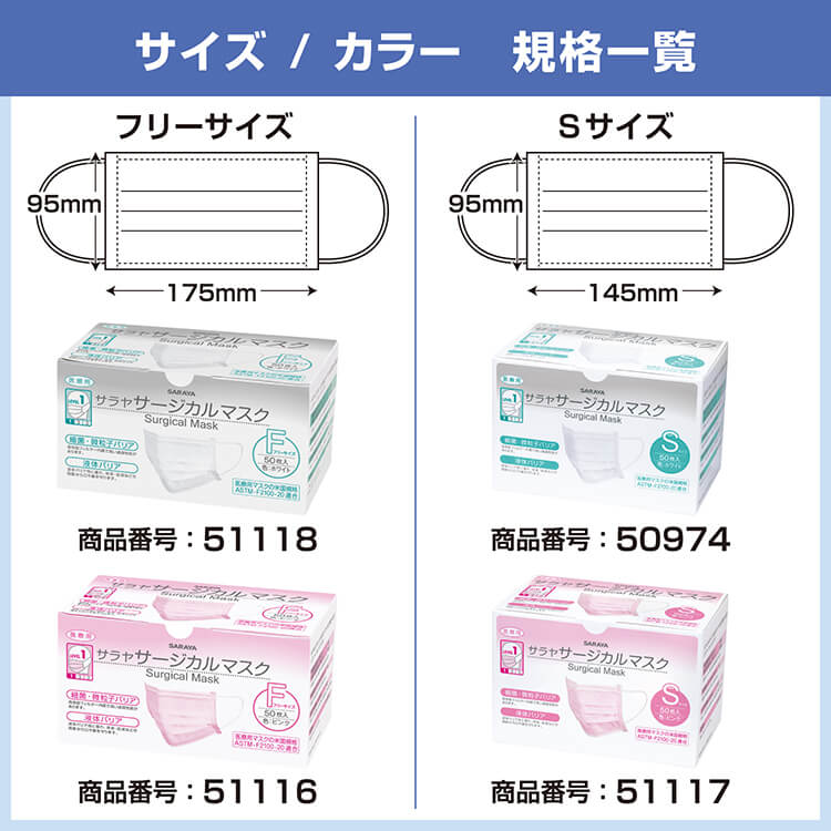 サラヤ｜【ケース】 サージカルマスク ホワイト フリーサイズ 50枚