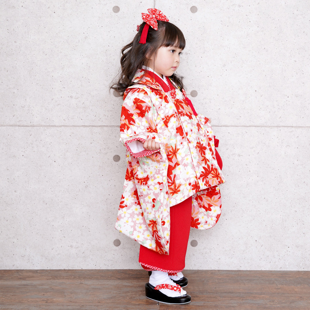 レンタル品】女児（3歳）七五三 着物 被布セット 古典柄 レトロ