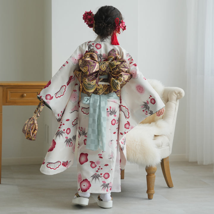 七五三着物 7歳 女の子 着物セット】販売品 四つ身 元禄梅模様 白