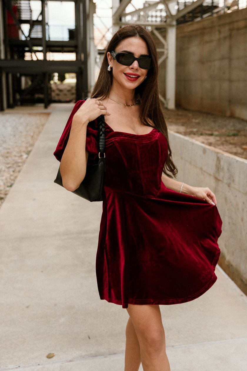 Jordyn Burgundy Velvet MIni Dress - Lizard Thicket