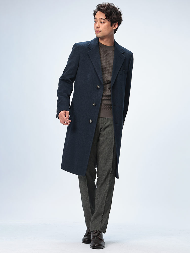 カシミヤ100% ロングコート ネイビー高級】カシミヤ100% ロングコート