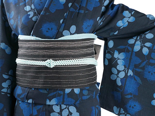 浴衣・夏きもの 月華美人・萩と桔梗(濃紺) お仕立て上がり“洗える