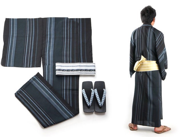 撫松庵 浴衣 メンズ おしゃれ 男物 M Lサイズ 仕立て上がり 単品 縞