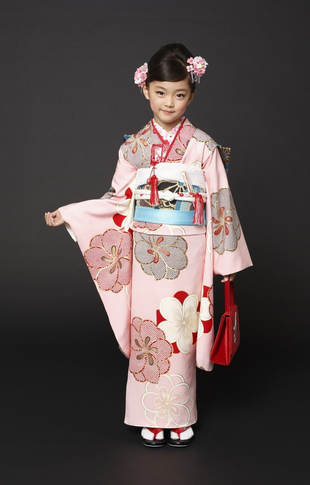 七五三 着物 7歳 フルセット 7才用 「紅一点」 女児着物セット 正絹