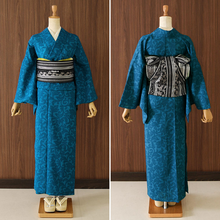 夏 きもの 洗える 着物 単衣 東レセオα 唐草更紗 日本製 JAPAN MODE