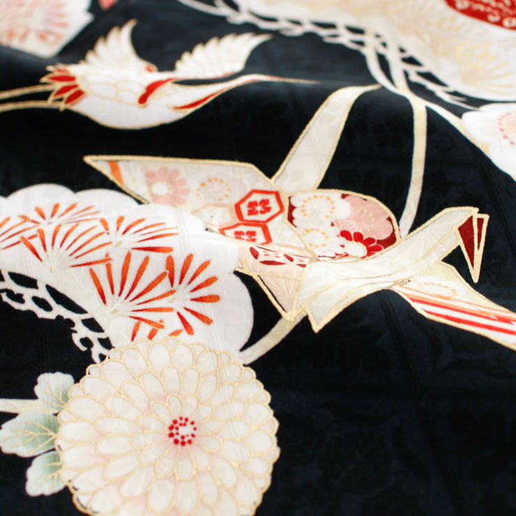 正絹 七五三 7歳 着物セット 女の子 御所車に檜扇 黒 SP36 753 販売