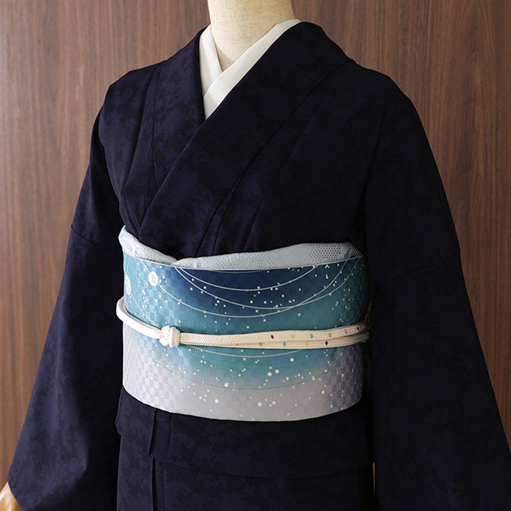 召しませ花 名古屋帯] 染め 京袋帯 惑星レコード (グレー) 日本製 正絹