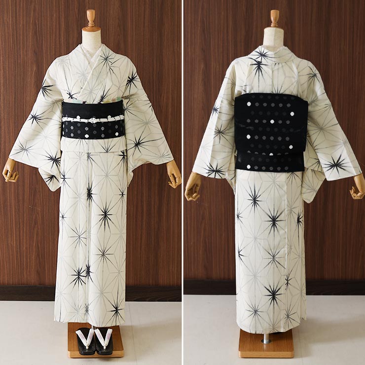 TORAY（東レ） [セオα] 浴衣 にじみ麻の葉(生成り×墨黒） ゆかた セオ