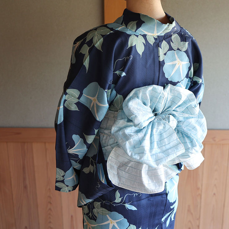 洗える 浴衣 ］仕立て上がり ゆかた 朝顔（紺×水色）夏 高級