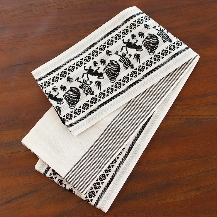 撫松庵 半幅帯 細帯 妖怪献上 (105-302-007 83 白色) 日本製 オフ