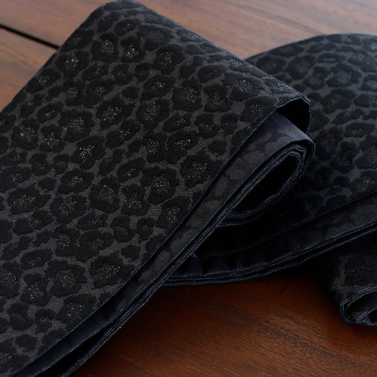 日本製] リバーシブル 半幅帯 小袋帯 レオパード ブラック 細帯 半巾帯