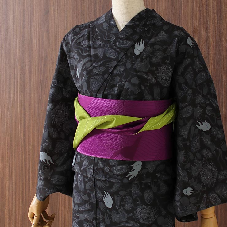 洗える 浴衣 妖怪シルエット（黒 105-337-117-88）仕立て上がり プレタ