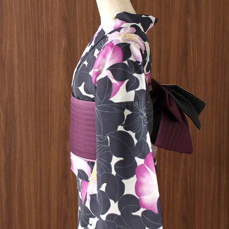 撫松庵 洗える 浴衣 百合 朝顔（濃グレー 105-337-005-86）仕立て