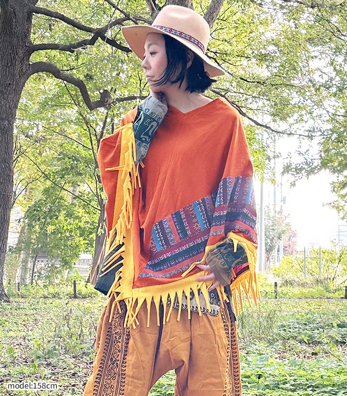 トップス ポンチョ レディース エスニック ファッション 綿 綿100