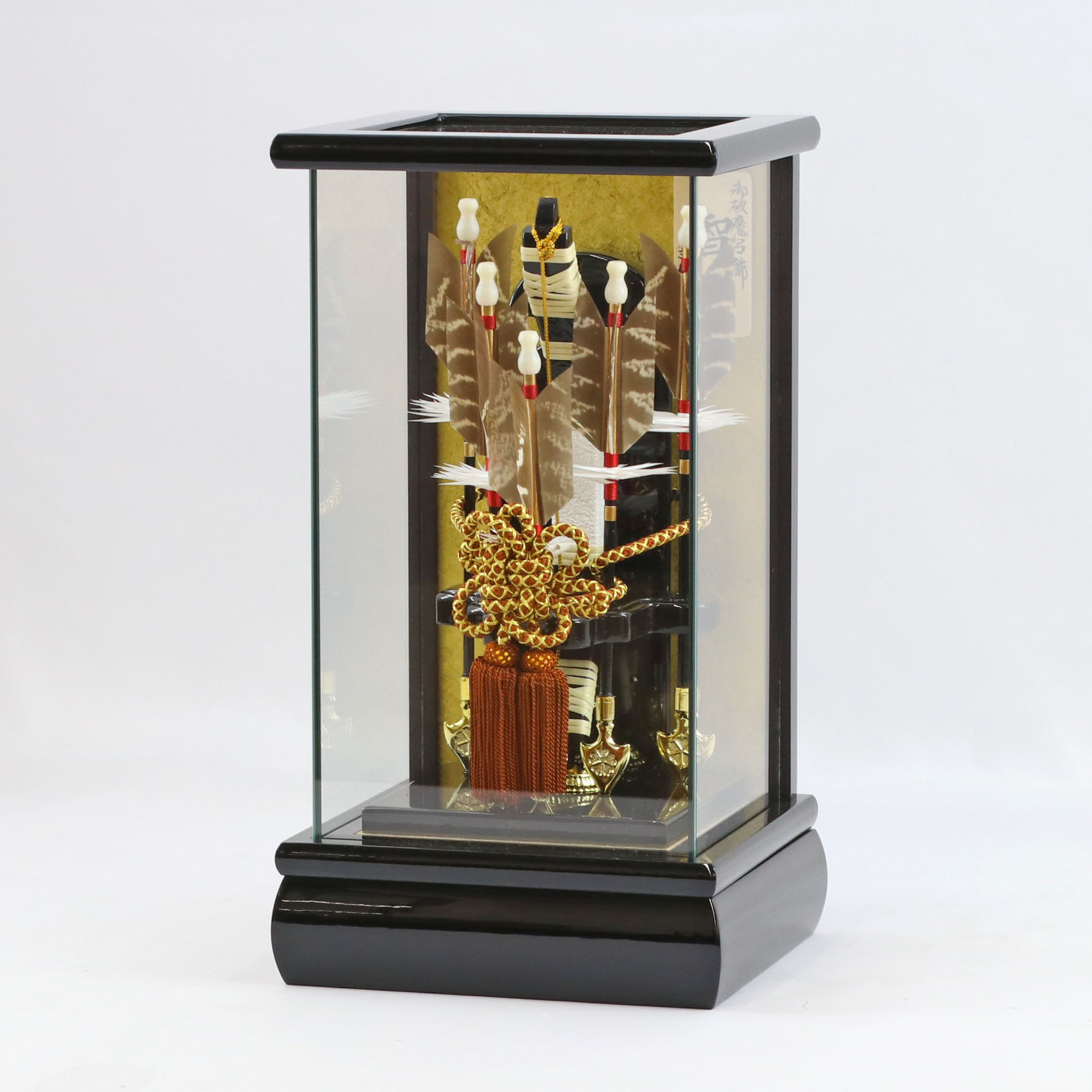 久月 破魔弓 コンパクト ミニ 6号 智 本籐巻 パノラマガラスケース飾り