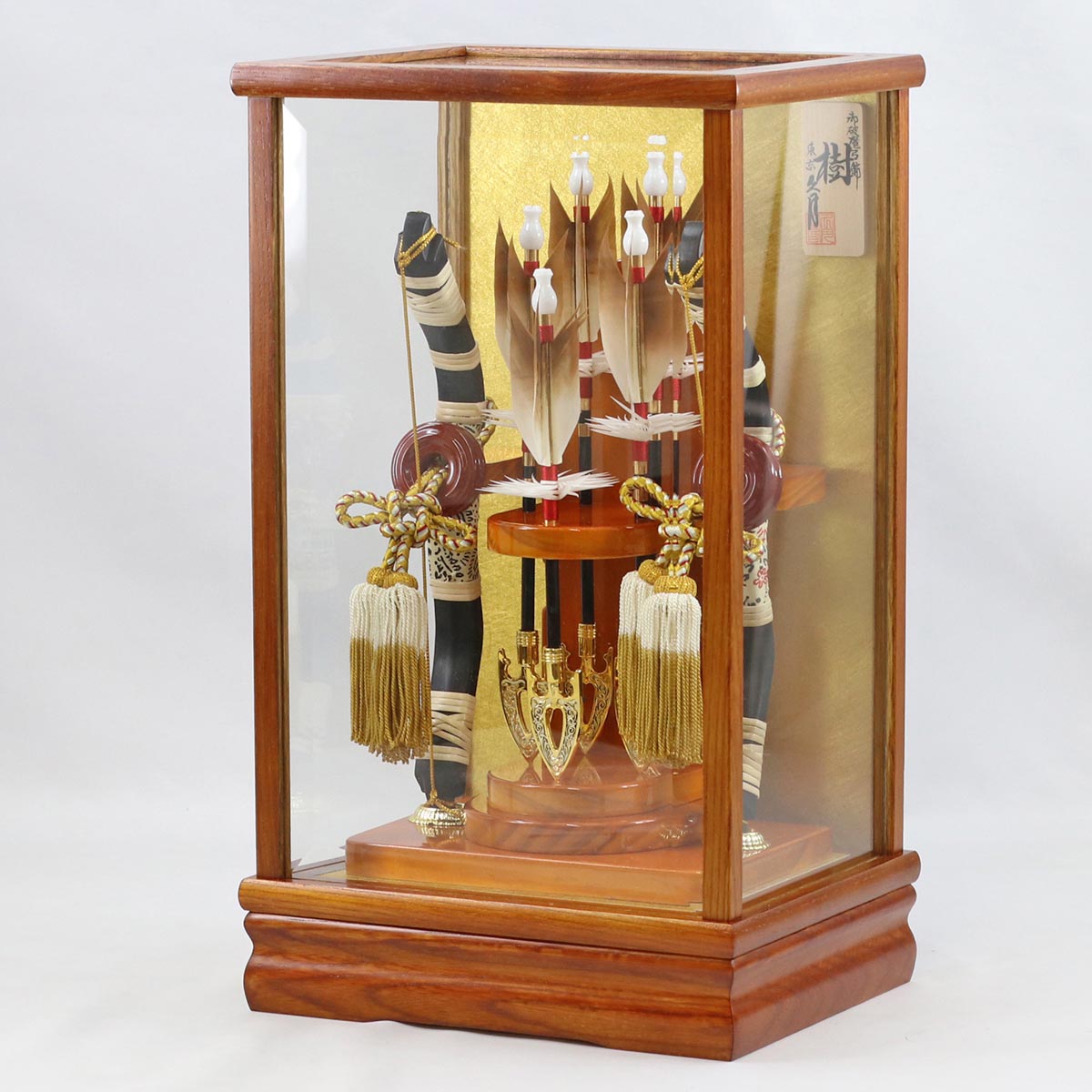 久月 破魔弓 コンパクト ミニ 8号 樹 本籐巻 面取りガラスケース飾り