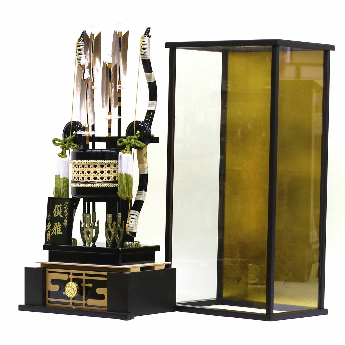 久月 破魔弓 18号 優雅 本籐巻 オルゴール付き ガラスケース飾り 初