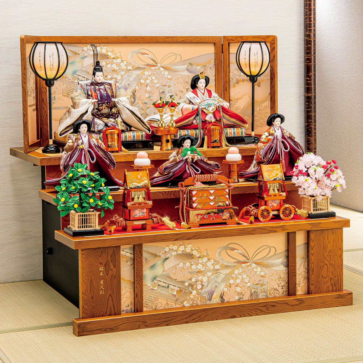 雛人形 三段飾り 平安豊久作 浮月 京七番親王 京七寸官女 五人飾り
