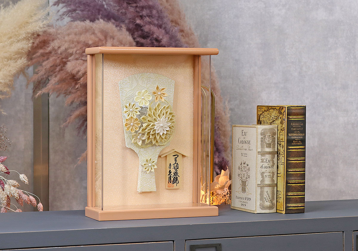 久月 羽子板 お祝い 初正月 7号 つまみ細工 髪飾り 羽子板 アイボリー