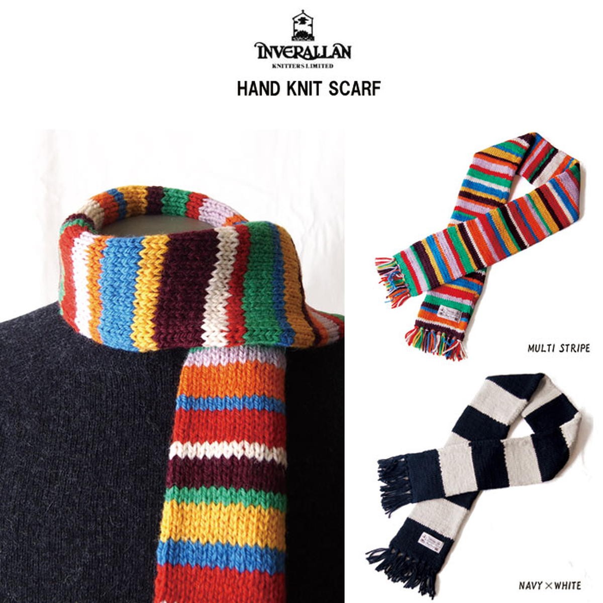INVERALLAN（インバーアラン） ウール100% ハンドニットマフラー 全2色