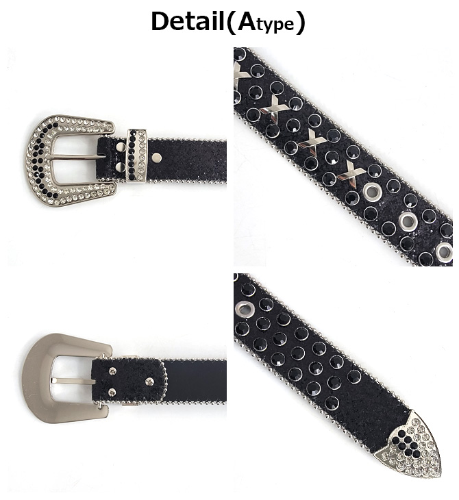 ウエスタンレザーベルト スタッズベルト ラインストーン クロス クロコ