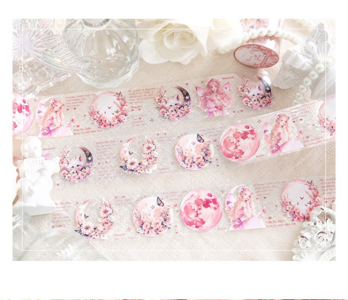 PET素材 マスキングテープ 透明 女の子 英字 コラージュシール 海外