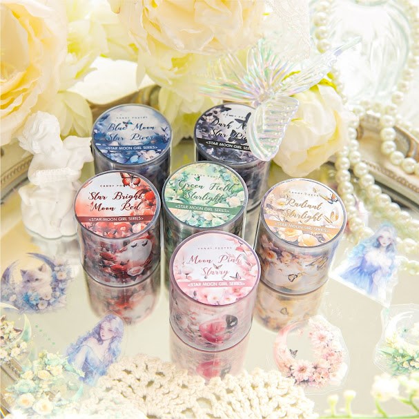 PET素材 マスキングテープ 透明 女の子 英字 コラージュシール 海外