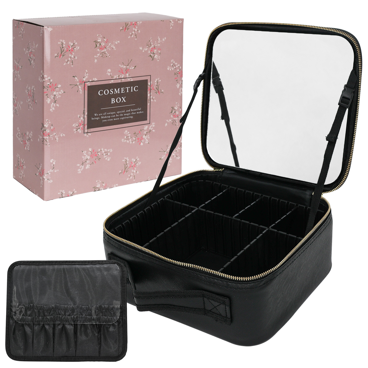 コスメボックス メイクボックス 鏡付き ミラー付き 大容量 大きめ