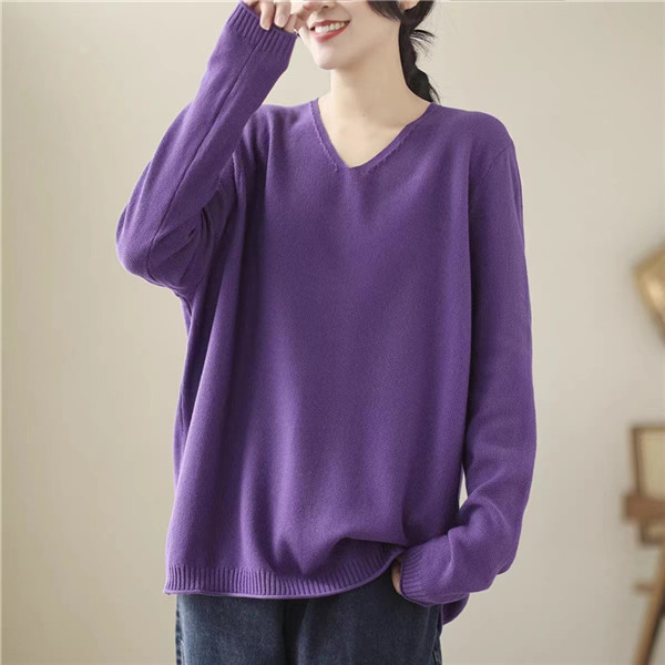ニット 薄め レディース トップス 秋服 セーター 長袖 Vネック 綿