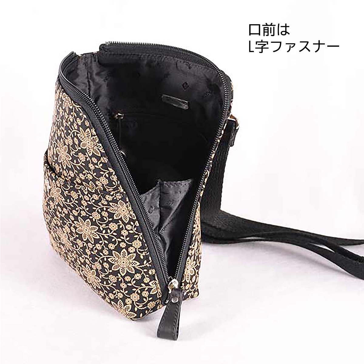 印傳屋（INDEN-YA） 印伝 ショルダー バッグ ブラック 黒地 黒漆 白漆