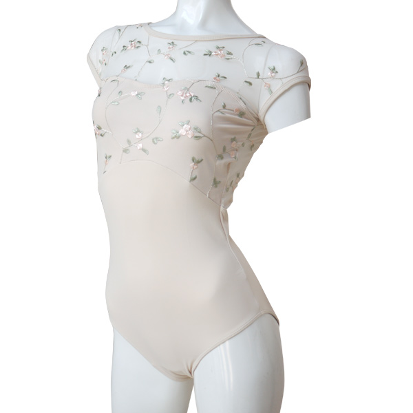 バレエレオタード ジュニアから大人用 フレンチスリーブ 花柄刺しゅう