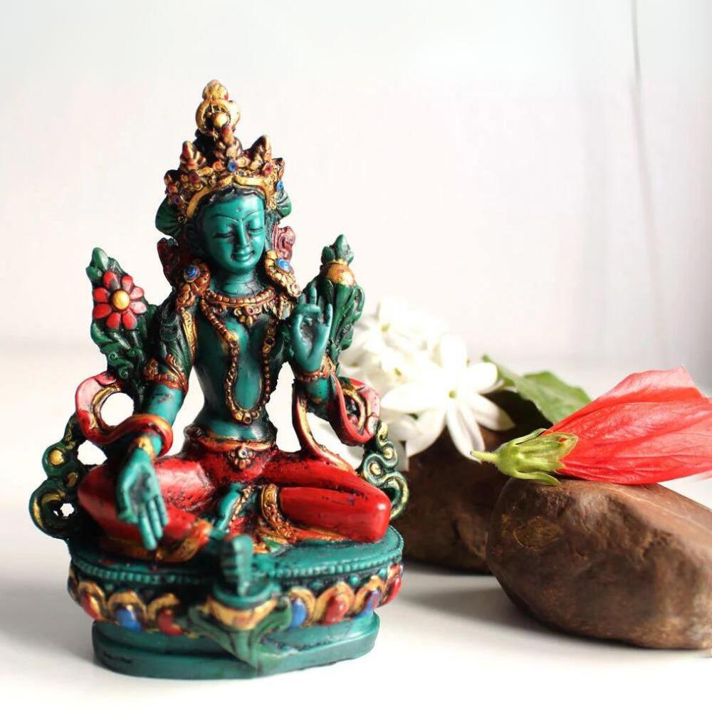 緑度母像 - 神秘のグリーンターラ 置物 樹脂像 緑度母 仏像 インテリア