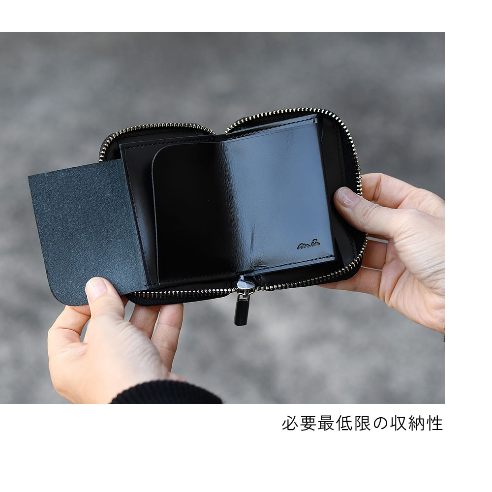 ミニ財布 お札 折らない 箔レザー 山羊革 コンパクト 小銭 カード 使い