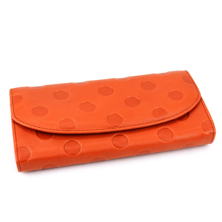 新品 なが財布 ドット柄 ブランド レディース Zucchero 牛革 オレンジ