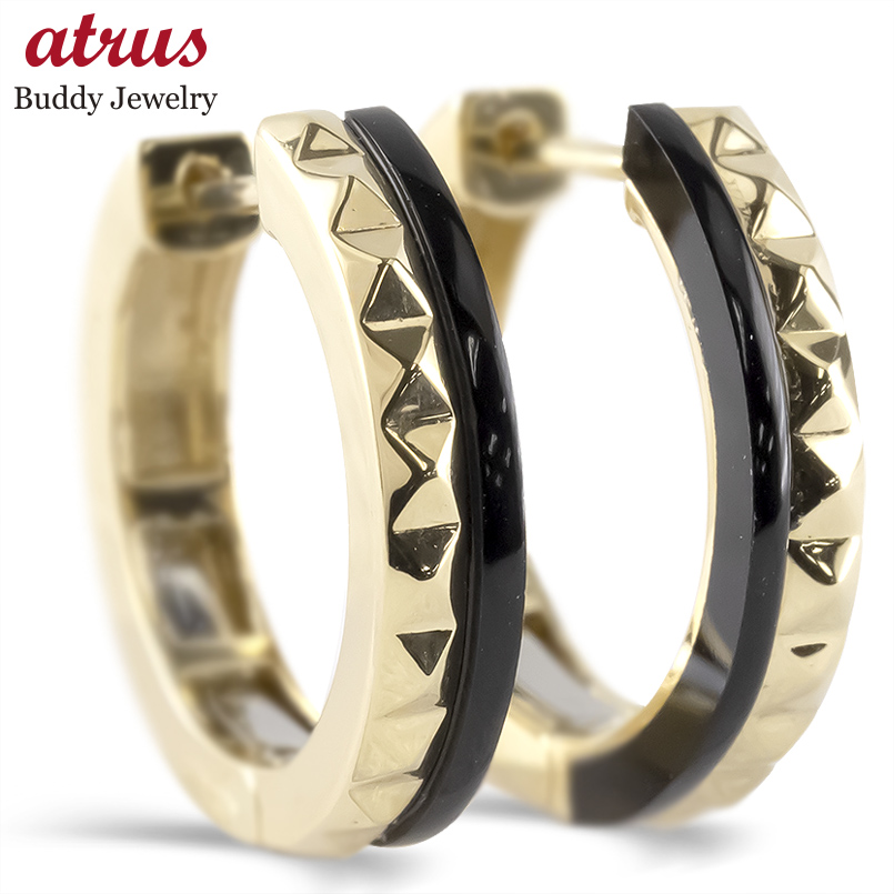 ジュエリー工房アトラス 18金 フープピアス ブラックオニキス ペア