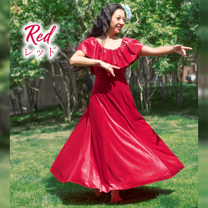 即納☆ ＼新色追加／ nobleシリーズ ベロア胸元フリルドレス レッド