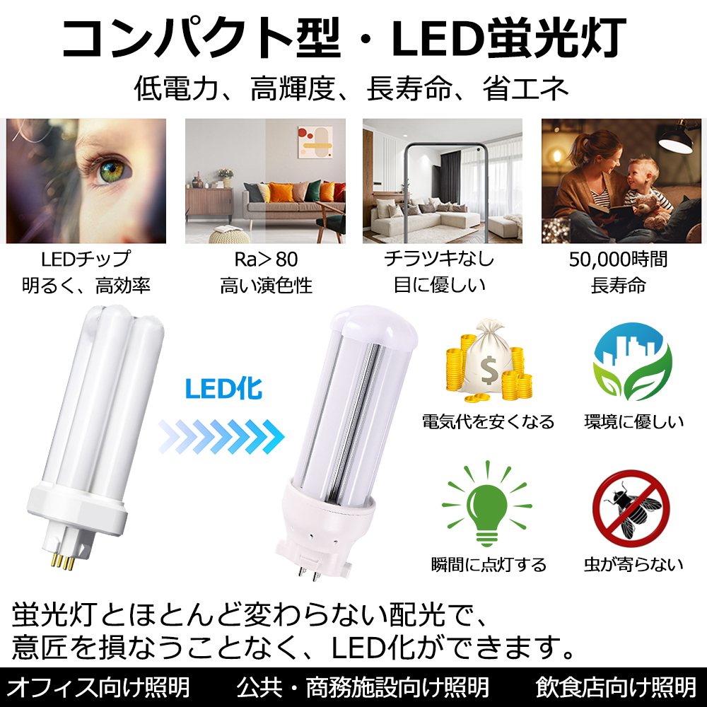 FDL18EXL LED FDL18EX コンパクト形蛍光灯 互換 8W 1280lm 口金GX10q-3