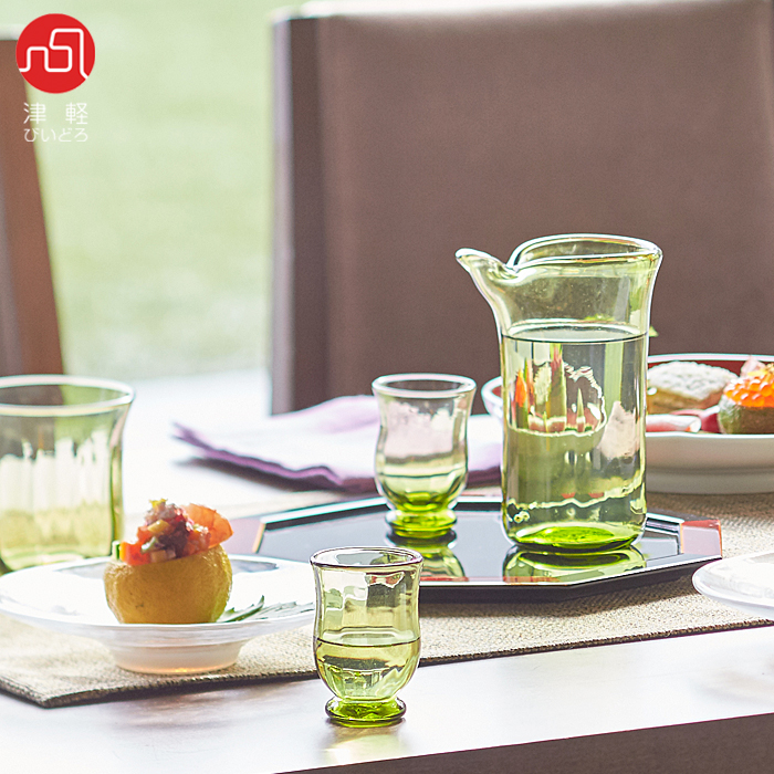 津軽びいどろ カラフェ 復刻 七里長浜 モスグリーン 日本製 木箱入