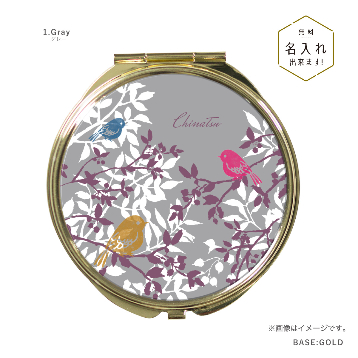 コンパクトミラー 手鏡 名入れ ダブルミラー 丸型 拡大鏡 スクエア