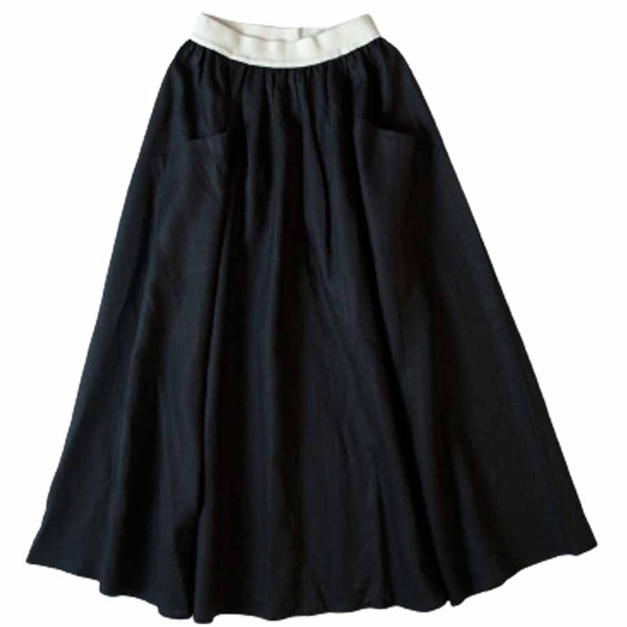麻100%フレアロングスカート ポケット 麻 ロングスカート リネン生地