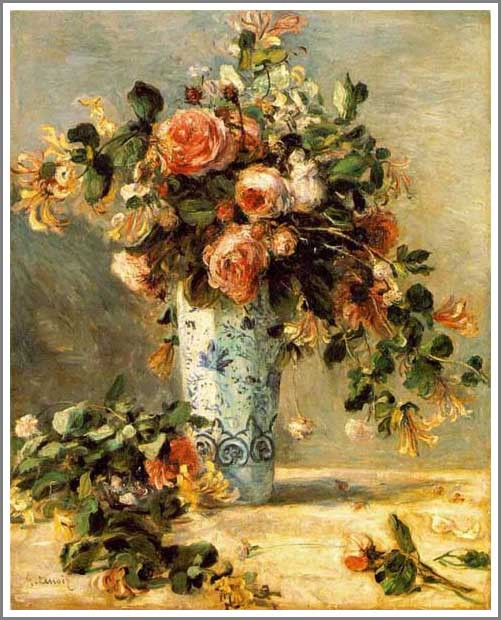 送料無料】絵画：ルノアール（ルノワール）「花瓶にはいったバラと