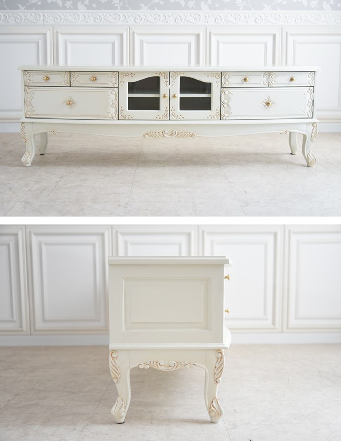 テレビ台 160 アンティークホワイト 完成品 木製 ローボード 白家具